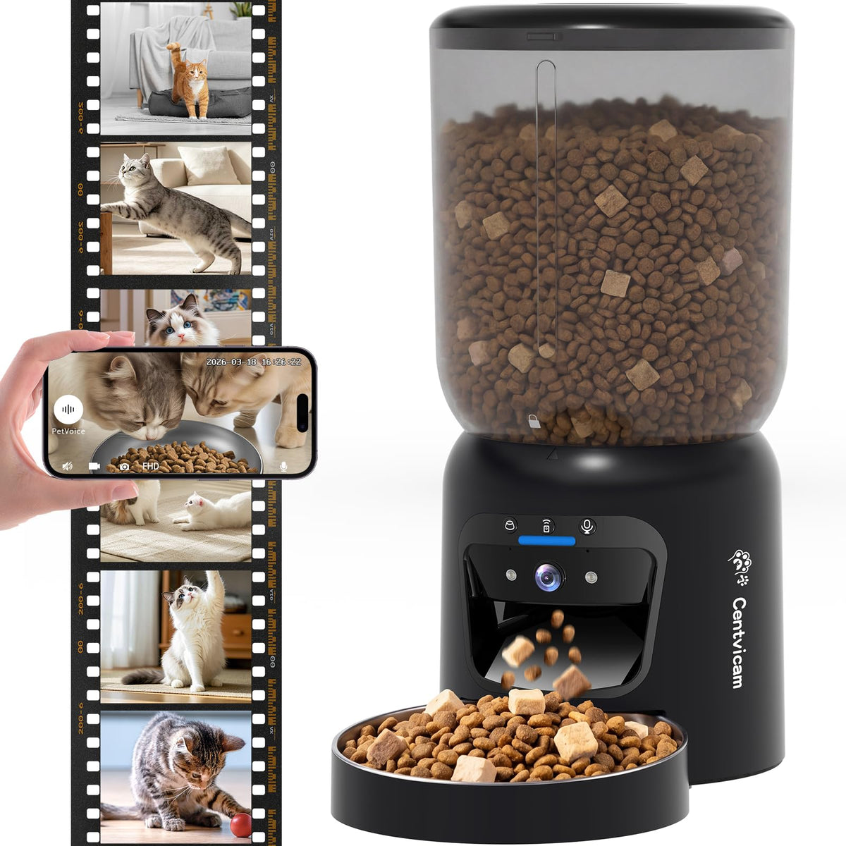 Centvicam Automatic Cat Feeder with 2K Camera: 5G WiFi Automatic Dog Feeder