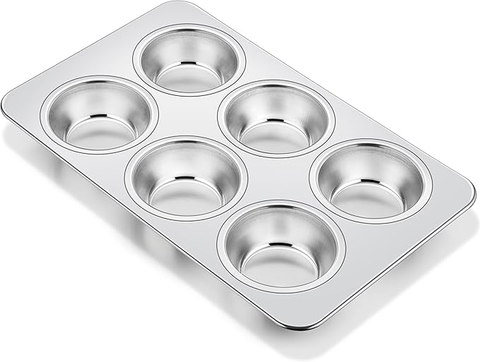 Homikit 1 Pack Muffin Pan, Stainless Steel Cupcake Tin with 6 Cups Regular Size, Thick Metal Egg Bites Bakeware for Oven Baking, Rust Free & Non Toxic, Also Be Snack Tray for Kids, Dishwasher Safe