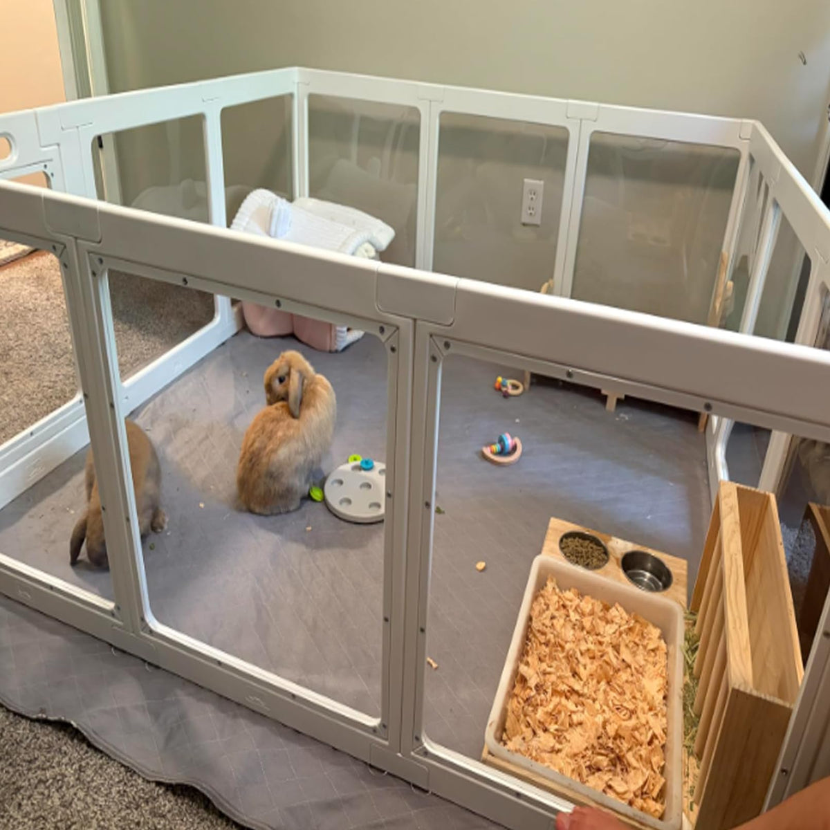 MUYG Rabbit Hay Feeder with Litter Box, 3 in 1 Wooden Bunny Feeder, Small Animal Hay Holder Rack for Rabbit, Guinea Pig, Hamster, Ferrets