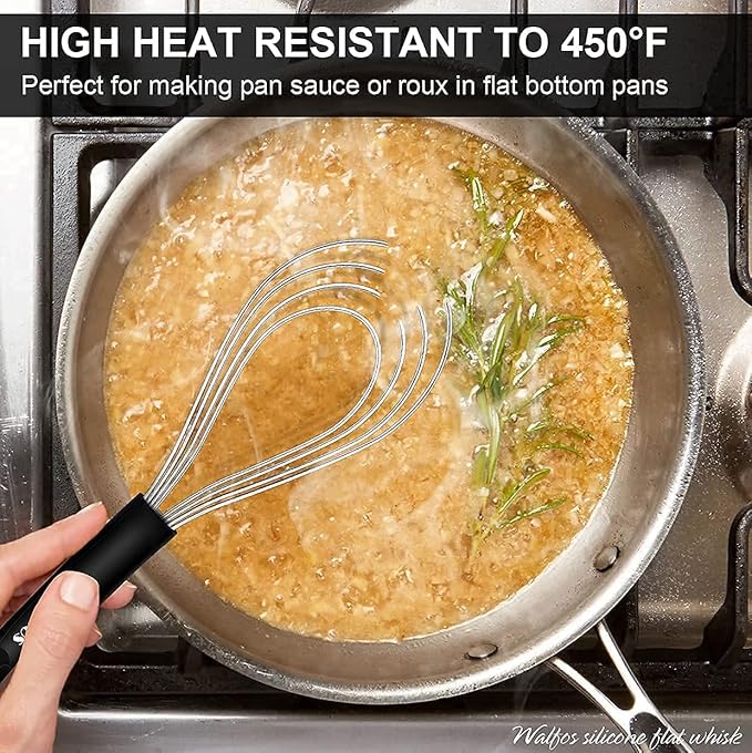 Walfos Whisk,Whisks for cooking set, 304 Stainless steel Whisks,Heat Resistant 600°F.Perfect for Blending Beating Stirring - 11inFlat Whisk and 7+9+11in Balloon Whisk