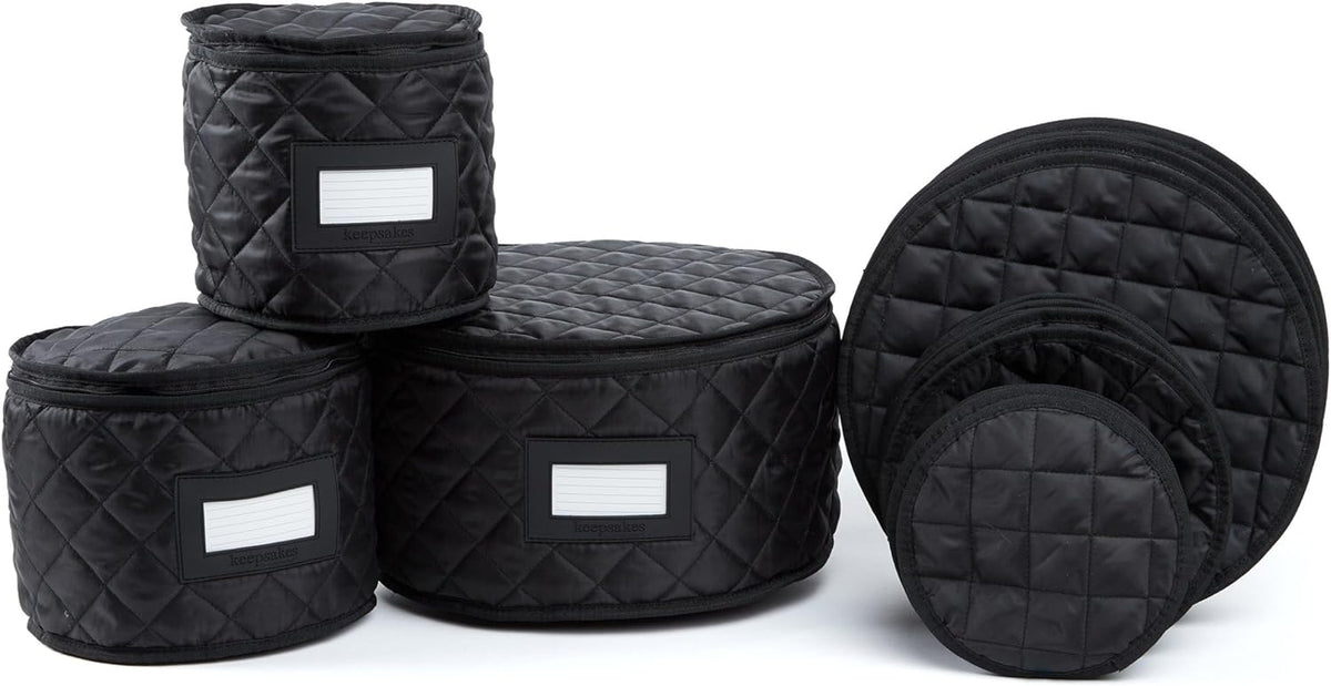 Covermates Keepsakes - Dish Storage Set - Padded Protection - ID Window - Stain Resistant - Machine Washable - China Storage, Black