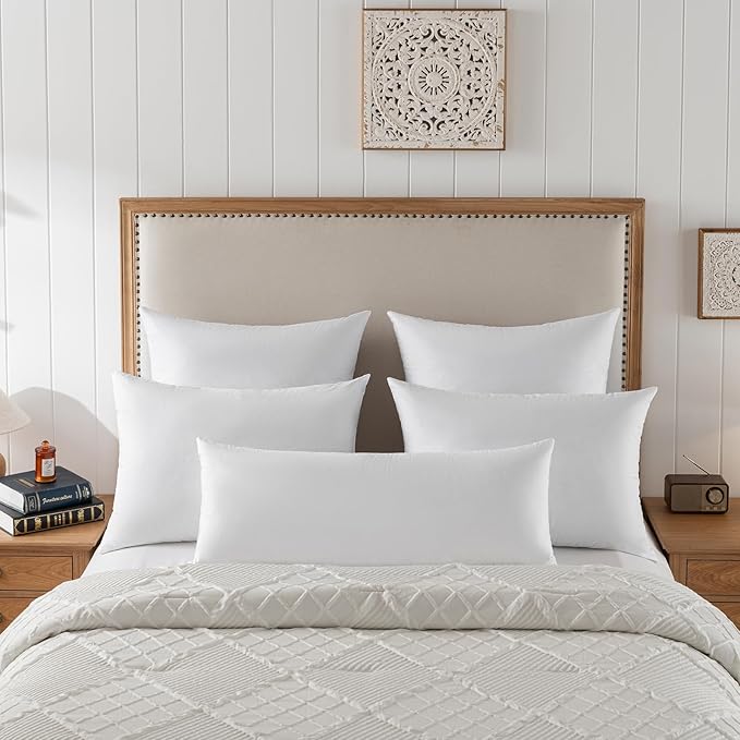 24x24 Euro Throw Pillow Inserts-Down Feather Pillow Inserts-Cotton Fabric-Set of 2-White.