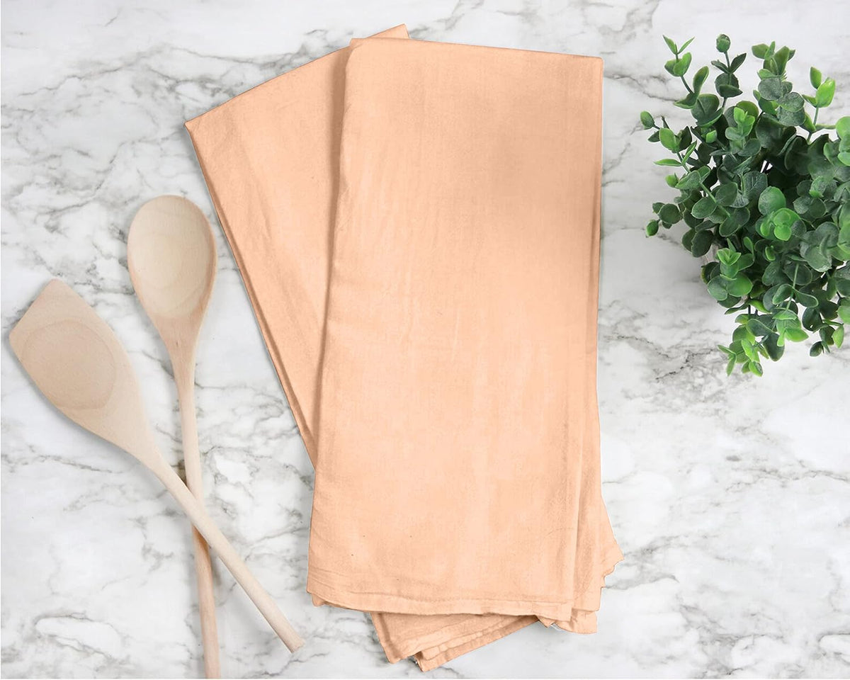 RUVANTI Flour Sack Towels 24 Pack 28x28 Inch, 100% Cotton Tea Towel, Reusable, Machine Washable, Absorbent BarTowels - Dish Cloth Perfect for Drying Dishes & Cleaning - Peach