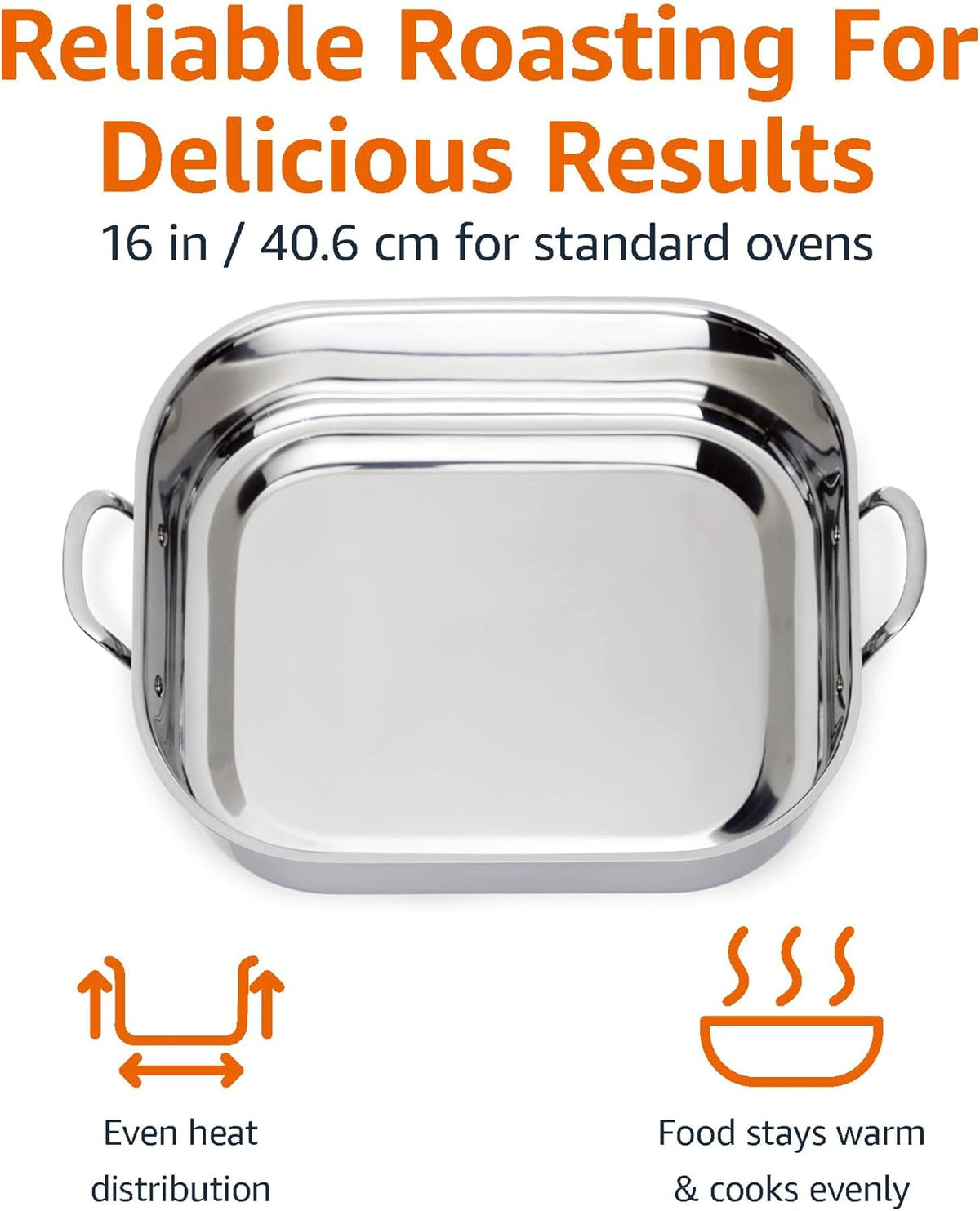 Amazon Basics Stainless Steel Rectangular Roasting Pan with Rack, 16 in