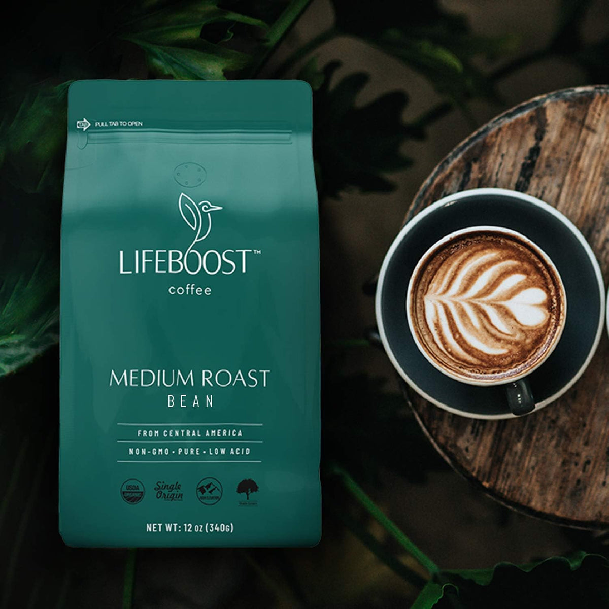 Lifeboost Organic Coffee Beans Medium Roast - Low Acid Single Origin Non-GMO Organic Whole Bean Coffee - Third Party Tested For Mycotoxins & Pesticides - 12 Ounces