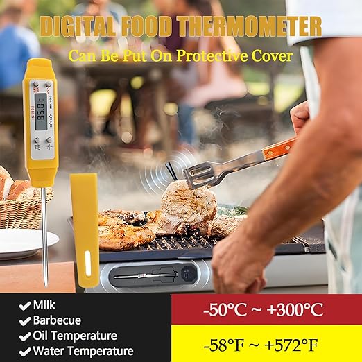 Meat Thermometer - Digital Food Thermometer for Cooking Kitchen - Automatic Calibration Pen Style Electronic Pocket Thermometer for Water Temperature, Barbecue (Yellow)