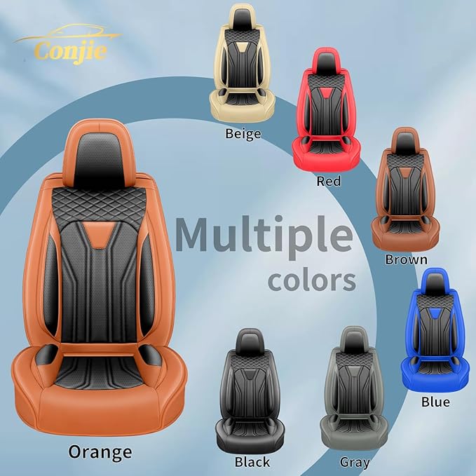 Fit Versa Car Seat Covers Compatible with Nissan Versa 2008-2025 2026 - Full Set Premium Leather， Waterproof Breathable， All-Weather Seat Cushion Protecto&Airbag Compatible （Orange&Black