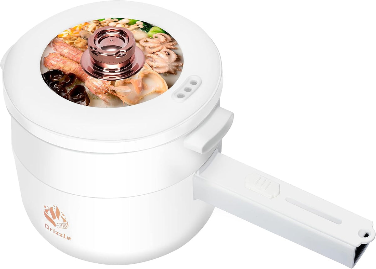 Drizzle Electric Hot Pot Cooker Steamer 1.8L Multifunctional Nonstick Pan Office Dorm Cooking Portable Ramen Cooker Steamer Boil Dry Protection Suitable For Noodle Cooker Eggs StirFrying