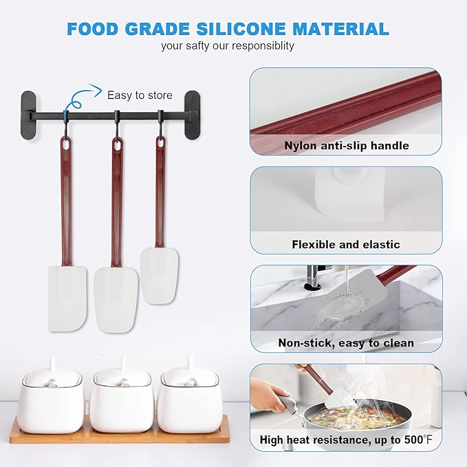 High Heat Resistant Silicone Scraper for Cooking, Spoon Set of 2 (2 x 13.5'')