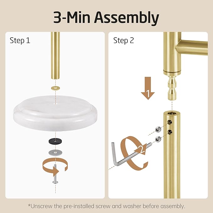 KES Anti Wobble Hand Towel Holder Stand with 2X Weighted Marble Base, Rustproof 18/8 Stainless Steel Countertop Hand Towel Stand for Bathroom, Vanity, Kitchen, Brushed Gold, BTH242-BZ