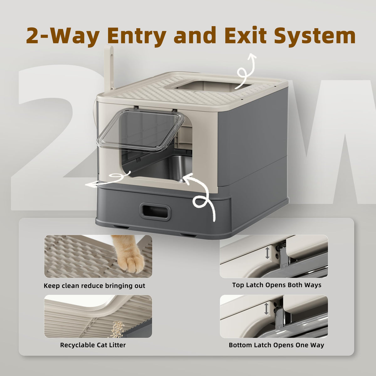 PAKEWAY XL Enclosed Stainless Steel Cat Litter Box with Pull-Out Drawer