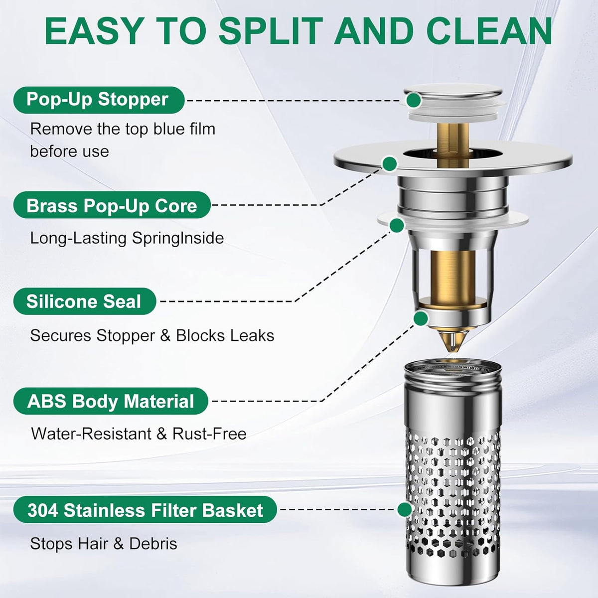 Bathroom Sink Drain Strainer,Universal Pop-Up Sink Stopper Hair Catcher, Stainless Steel Anti-Clog Drain Filter Basket, Removable Sink Drain for Bathroom Sink Stopper Replacement (Silver-4pcs)