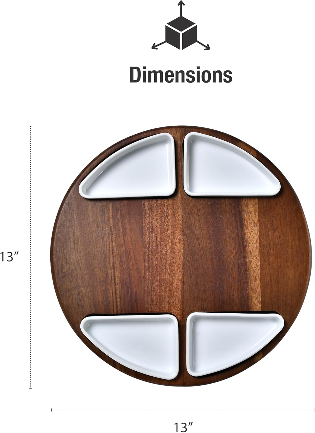 Shanik Upgraded Lazy Susan Cheese Cutting Board Set - Round Acacia Charcuterie Board With 4 Ceramic Bowls - Wedding Gifts - Cheese Serving Platter - Bridal Shower