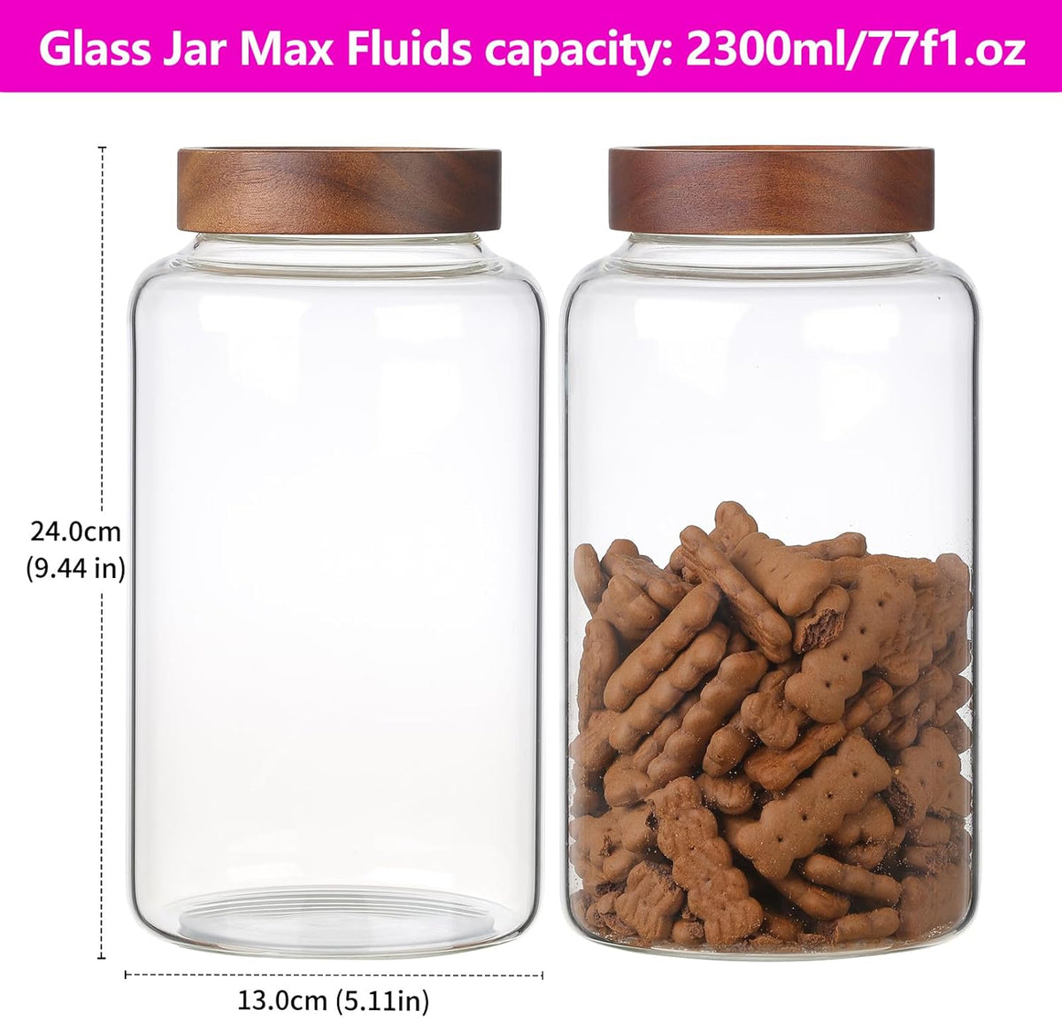 Large Glass Coffee Jars Round Storage Canister with Wooden Lid Clear Glass Food Jar for Pantry Sugar Tea Coffee Bean Spice Nuts Cookies Bath Salts