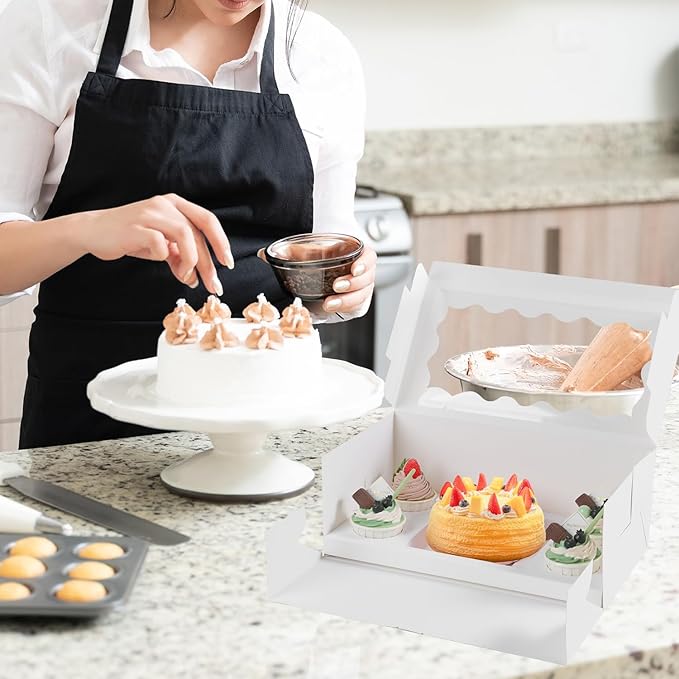JCD 16 Pcs Bento Cake and Cupcake Box Combo Bento Box with Clear Window 5 Holes Fit 4 Cupcakes and 1 Mini Cake for Bakery Baking Supplies(1+4/16Pcs)