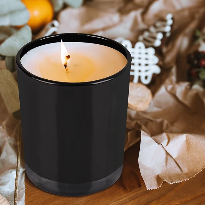 Thick Candle Jars for Making Candles 12 Pcs, 14 OZ Empty Jars with Wood Lids for Candle Making, Sample Container, Black