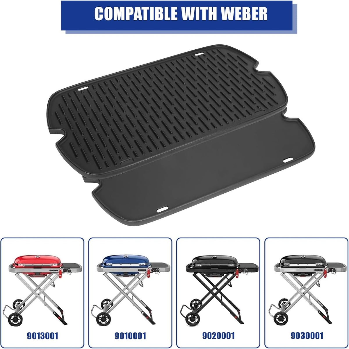 AJinTeby Cast Iron Griddle for Weber Traveler Portable Series Gas Grills Parts, Non-stick Griddle for Traveler Gas Grill, Camping Plate, for Weber Portable Grill Accessories with Carry Bag
