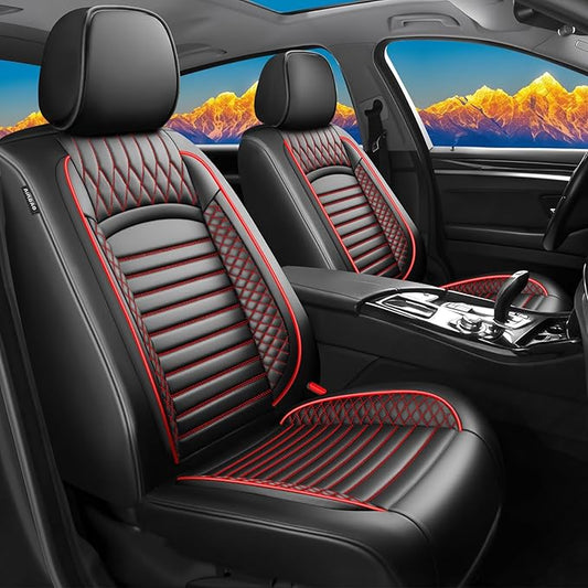 Fit Ridgeline Car Seat Covers for Honda Ridgeline 2007-2025 2026 - Upgraded Premium Waterproof & Breathable Leather, Airbag Compatible, All-Weather Seat Cushion Protector (2 Front/Black+Red)