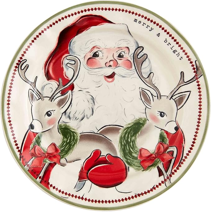 Mud Pie Santa Salad Christmas Plate, Reindeer, 8" dia