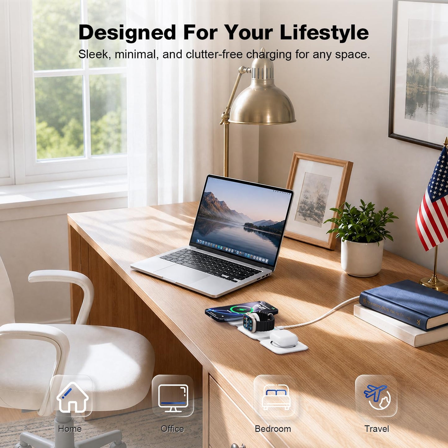 Wireless Charger 3 in 1,RTOPS Magnetic GaN Travel Wireless Charging Station Compatible with Apple Magsafe Multiple Devices for iphone17/16/15/14/13/Pro/Max,iWatch,AirPods4/3/2/Pro (Adapter Includes)