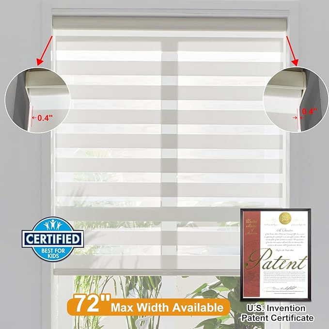 Persilux Zebra Blinds for Windows, Cordless Roller Shades for Windows Room Darkening Roller Blinds (34.5" W x 72" H, Cream) Light Control for Day and Night Light Filtering Sheer Shades for Home