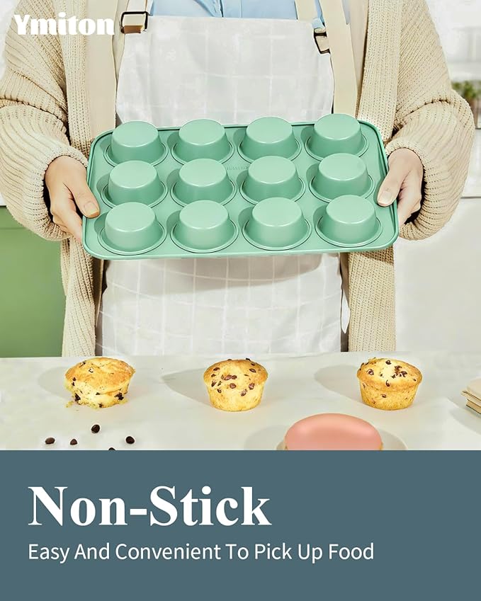 Ceramic Nonstick Baking Pans Set, Non Toxic 33 PCS Stackable Bakeware Sets, 550°F Oven Safe Baking Sheet & Pans, Warp-Free, Dishwasher Safe, PTFE/PFOA/PFOS-Free (Green)