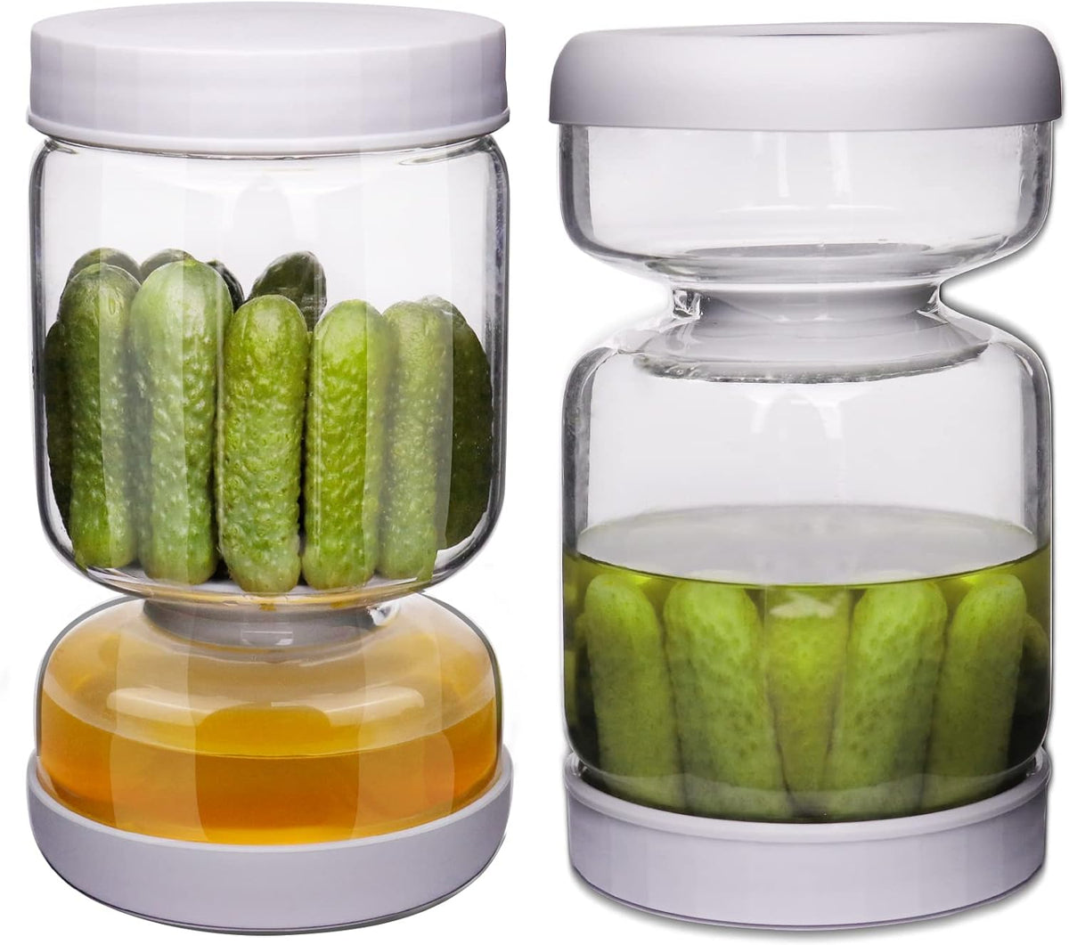 Pickle Jar, Pickle and Olive Hourglass Jar Pickle Juice Separator from Wet and Dry, Upgrade Food-grade ABS Lid and BPA Free Hourglass Pickle Jar for Airtight Food Storage 2 Pack