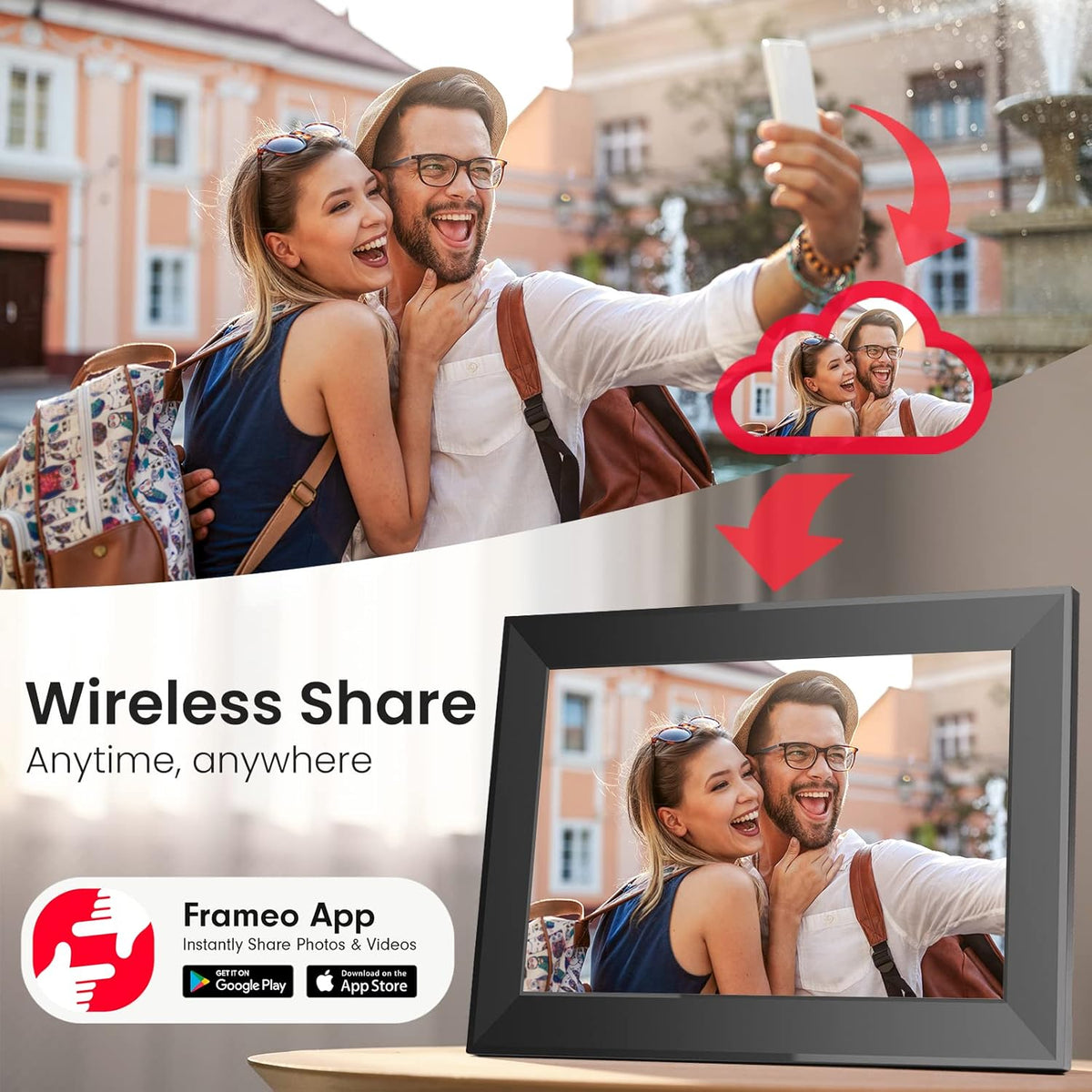 10.1 Inch Digital Picture Frame with 32GB Storage, Frameo WiFi Digital Photo Frame, 1280 * 800 IPS Touch Screen, Auto-Rotate Slideshow, Easy to Share Photo/Video via Free App