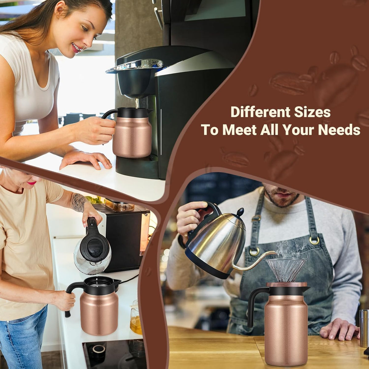 34Oz Thermal Coffee Carafes For Keeping Hot/Cold, Stainless Steel Coffee Carafe, Dustproof Insulated Water Carafe for Party/Home,Copper