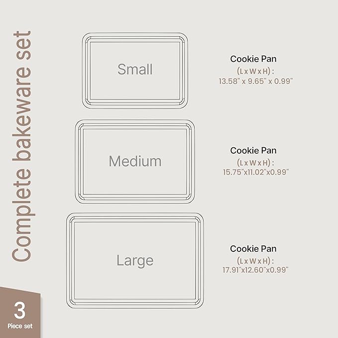 Diamond Bottom Cookie Sheet Set of 3, Nonstick Gold Carbon Steel Baking Pans for Crisp Baking, Space-Saving Stackable Trays, PFOA, PFOS, PTFE Free, Oven Safe Up to 450°F, Small, Medium & Large Sheets