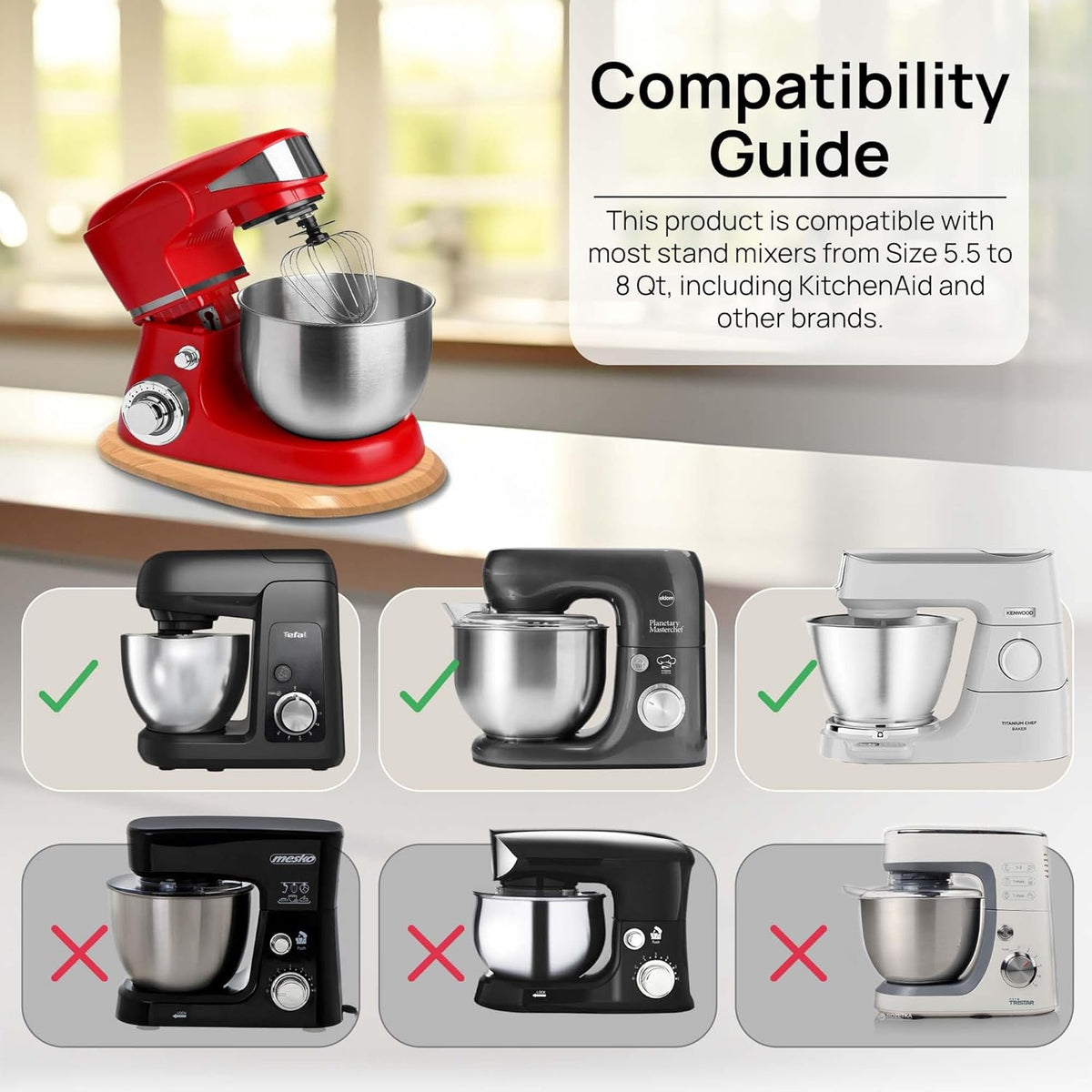 Ibyx Elegant Sliding Tray - Compatible with 5.5 Qt KitchenAid Stand Mixers and Other Heavy Appliances (Natural)