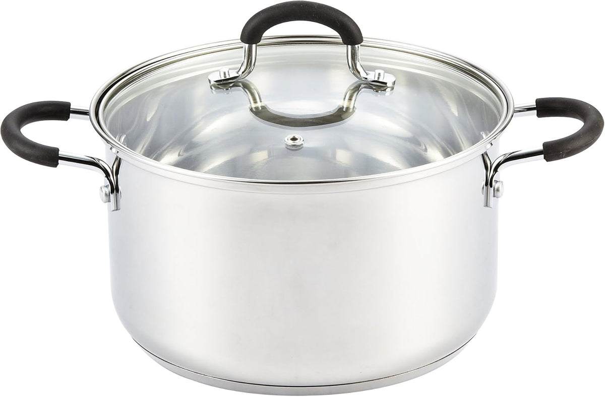 Cook N Home Stockpot Sauce Pot Casserole Pan Saucier Induction Pot With Lid Professional Stainless Steel 5 Quart, Dishwasher Safe With Stay-Cool Handles, Silver