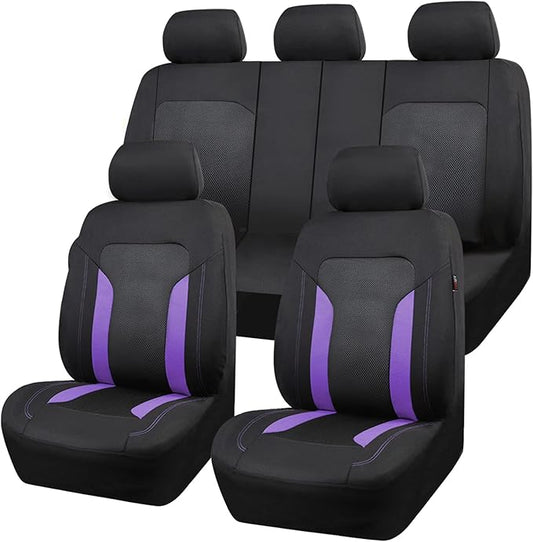 CAR PASS 3D Air Mesh Car Seat Covers Full Set, Breathable Sporty Rear Bench With Zipper for Armrest Box Universal Fit 95% Automotive SUV,Truck,Sedan Interior Cute Women Airbag Compatible, Black Purple