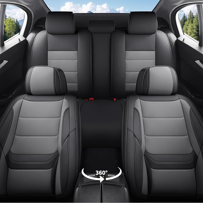 Car Seat Covers Full Set Custom Fit for Ford Edge 2007-2025 2026 - Premium Faux Leather with Lumbar Support, Waterproof, Breathable, Anti-Slip, Easy to Install (Black&Gray,Full Set)