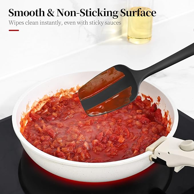 600ºF Heat Resistant Spatulas, High Heat Food Safe Semless Kitchen Silicone Spoon Spoonula Scraper Set for Cooking Baking Mixing Scraping Stirring Nonstick Cookware Pan Bowl (3Pcs,Black)