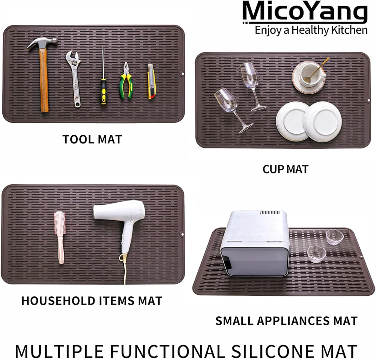 Silicone Dish Drying Mat for Multiple Usage,Easy clean,Eco-friendly,Heat-resistant Silicone Mat for Kitchen Counter or Sink,Refrigerator or Drawer Liner Coffee 4XL 32 inches x 18 inches