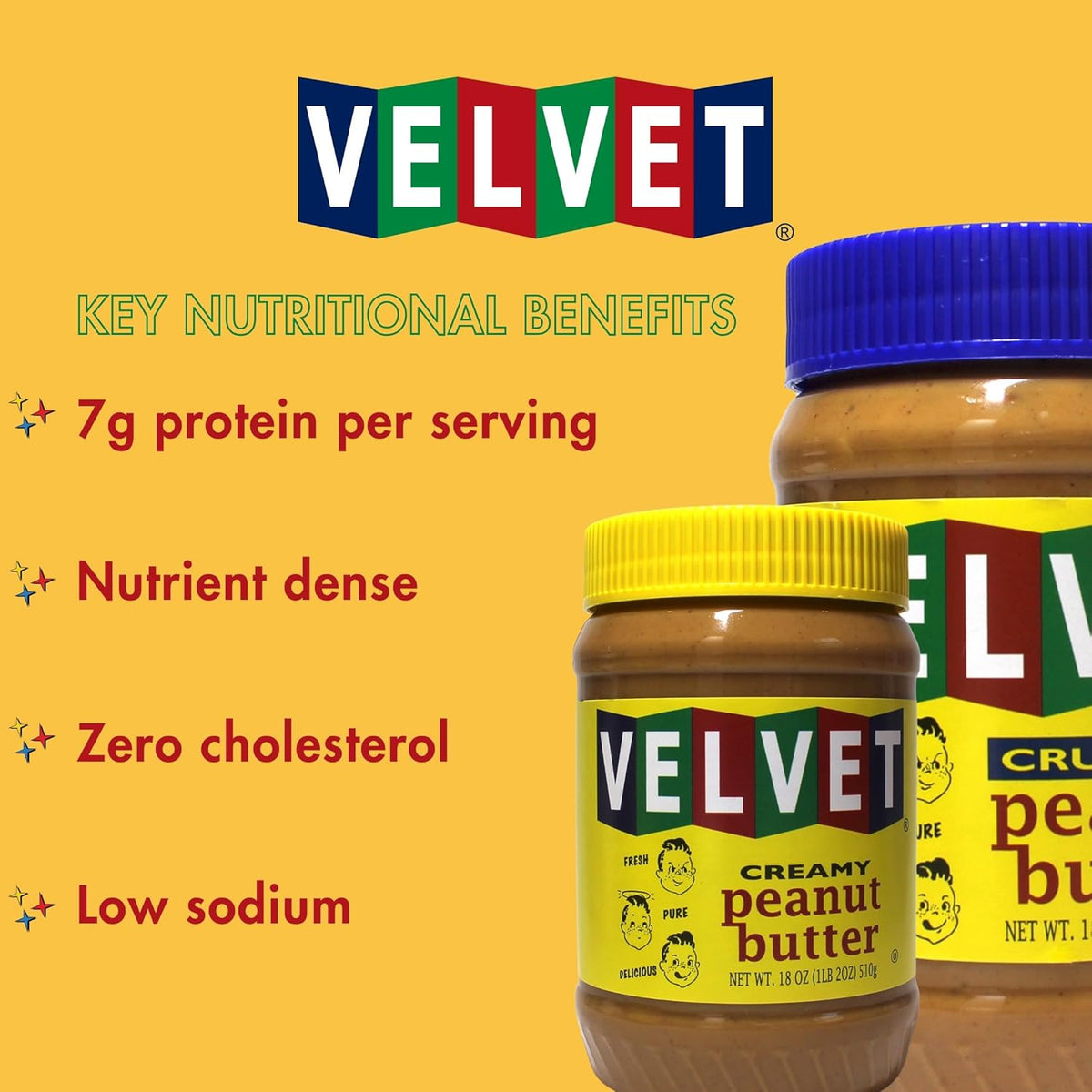 Velvet Peanut Butter, Crunchy – Detroit’s Classic Since 1937, with “Fresh, Pure, Delicious” Label, Made in the USA, Gluten-Free, Packed with Roasted Peanut Chunks, Perfect for Sandwiches, Baking & Snacking (12 Jars, 18oz Each)