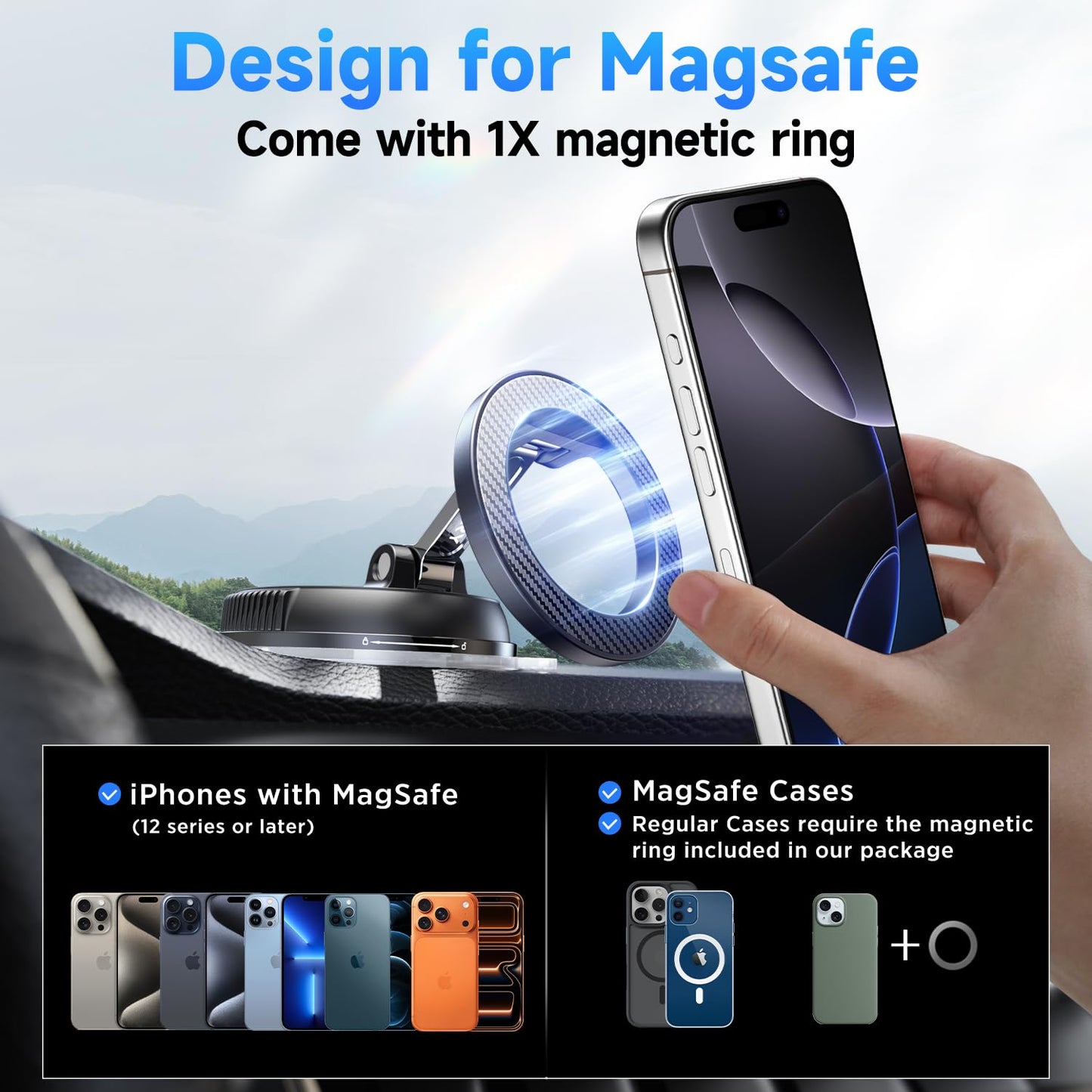 ANDERY Car Phone Holder for Magsafe [78+LBS Strongest Suction & 2400gf Strongest Magnetic] 360° Adjustable Car Phone Mount, Phone Holders for Your Car for iPhone 17-12 Pro Max Plus Air, Carbon Fiber
