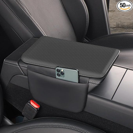 Car Armrest Cover Pad - Nappa Leather Car Center Console Cover with Breathable Holes, Non-Slip Auto Arm Rest Cushion, Universal Car Interior Accessories Fit forTesla Model Y
