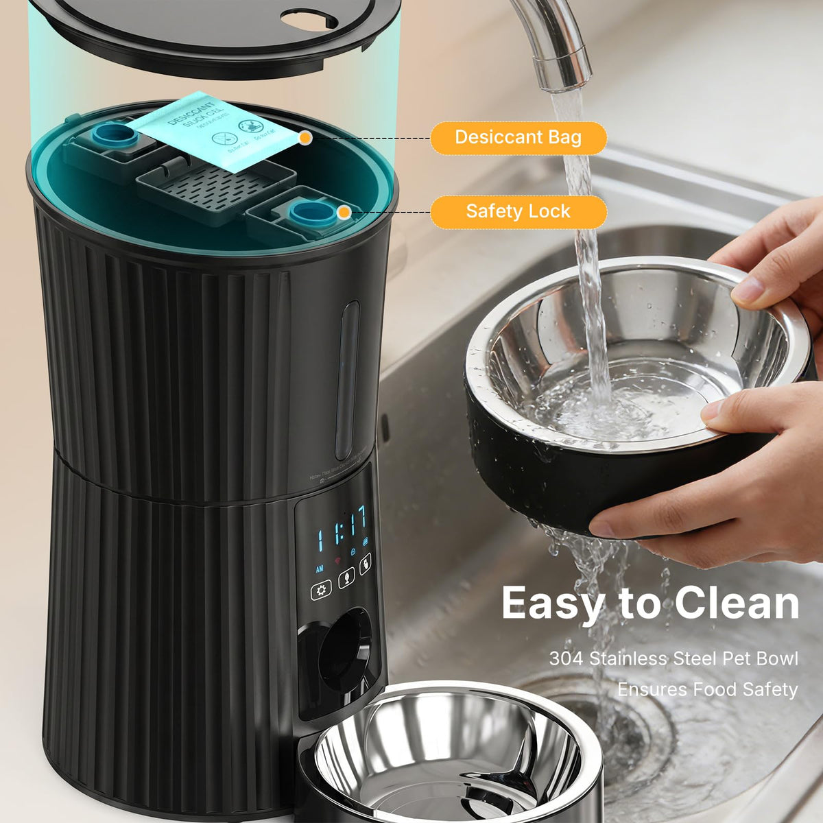 NEWBULIG Automatic Cat Feeder with APP 4L Small Dog Food Dispenser, Black
