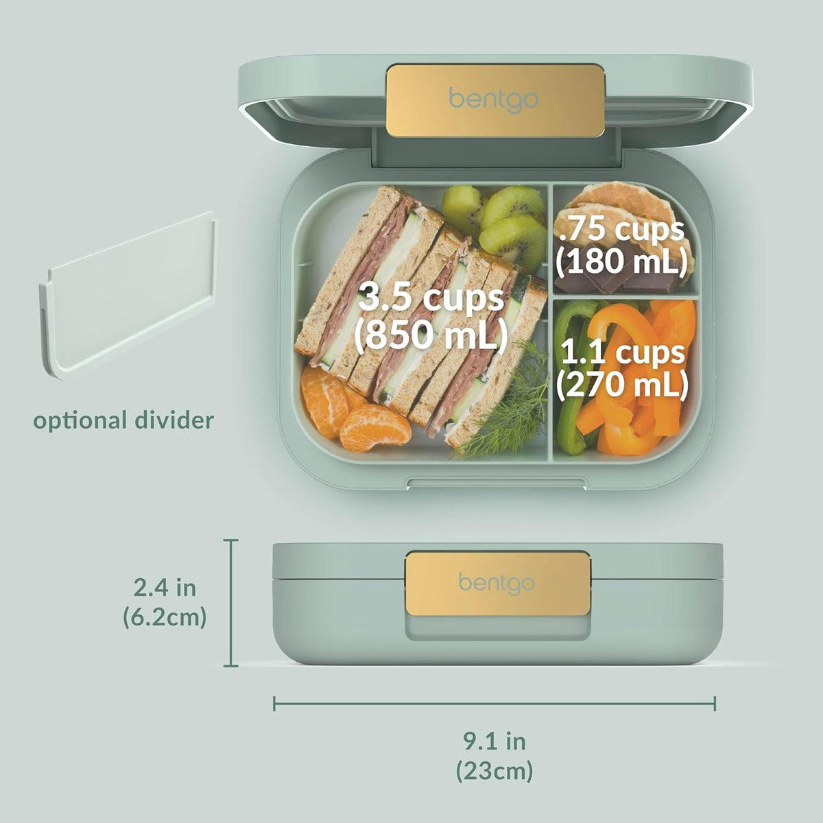Bentgo Modern - Adult & Teen Bento Lunch Box; 3-4 Compartments, Leak-Resistant, 5.5 Cup Capacity/44 fl oz, Improved Locking Clips, Reusable, BPA-Free, Dishwasher/Microwave Safe Tray (Mint Green)
