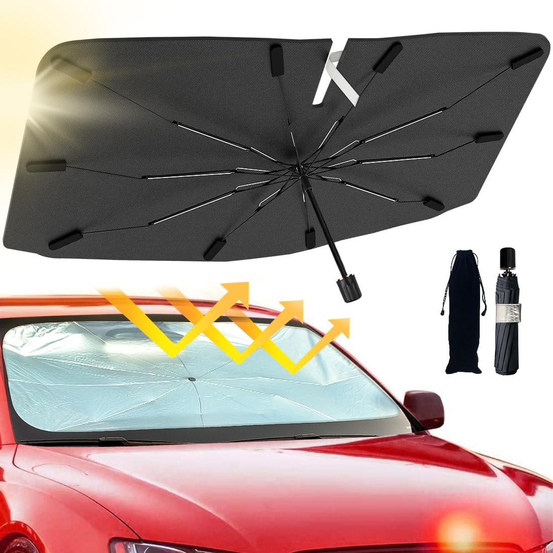 2026 Windshield Sun Shade Umbrella, Foldable Car Sunshade, 99% UV Block