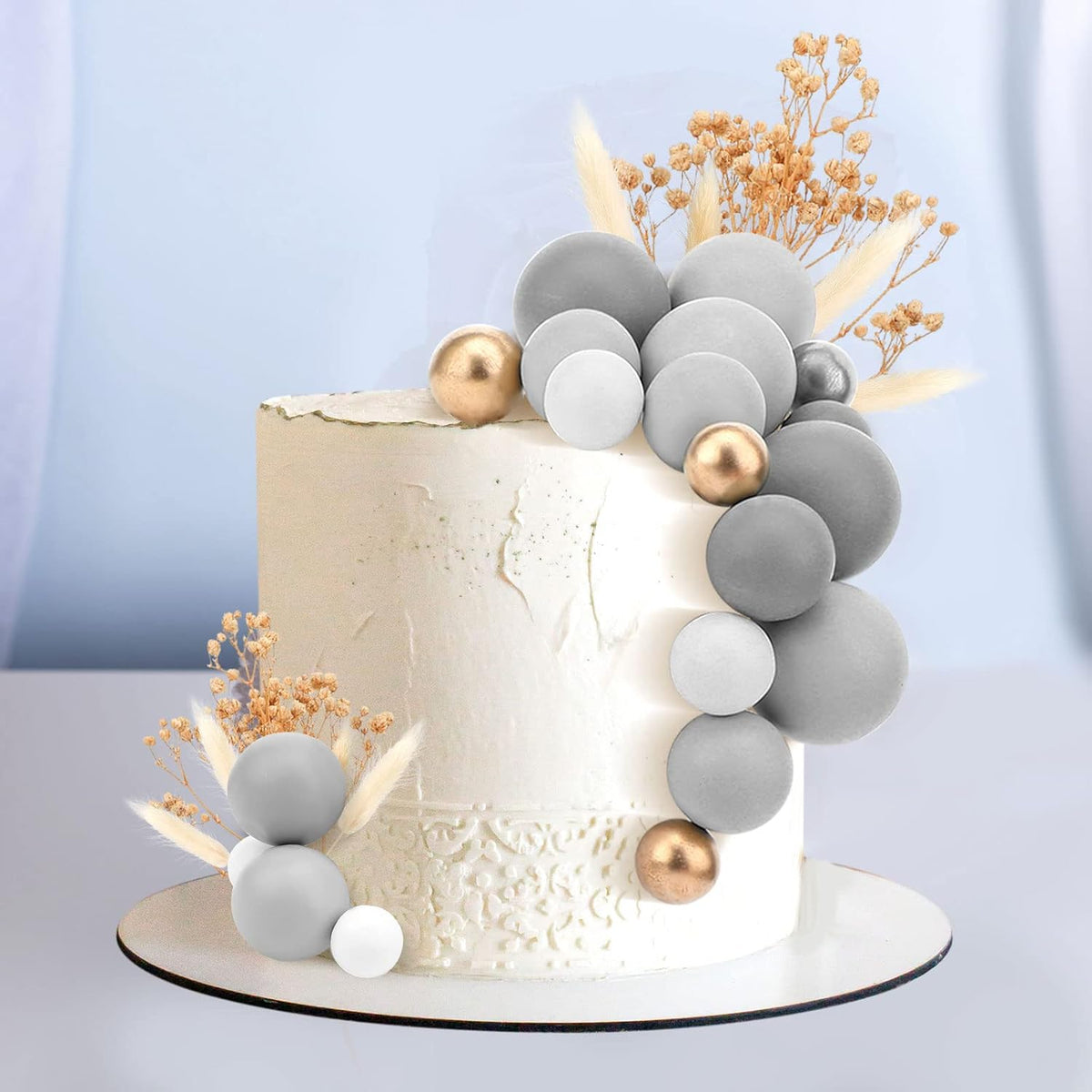 108 Pcs Balls Cake Topper DIY Cupcake Insert Foam Balloons for Cake Baking Wedding Anniversary Birthday Decoration(Dark Gray, Gray, Light Gray,Multi Sizes)