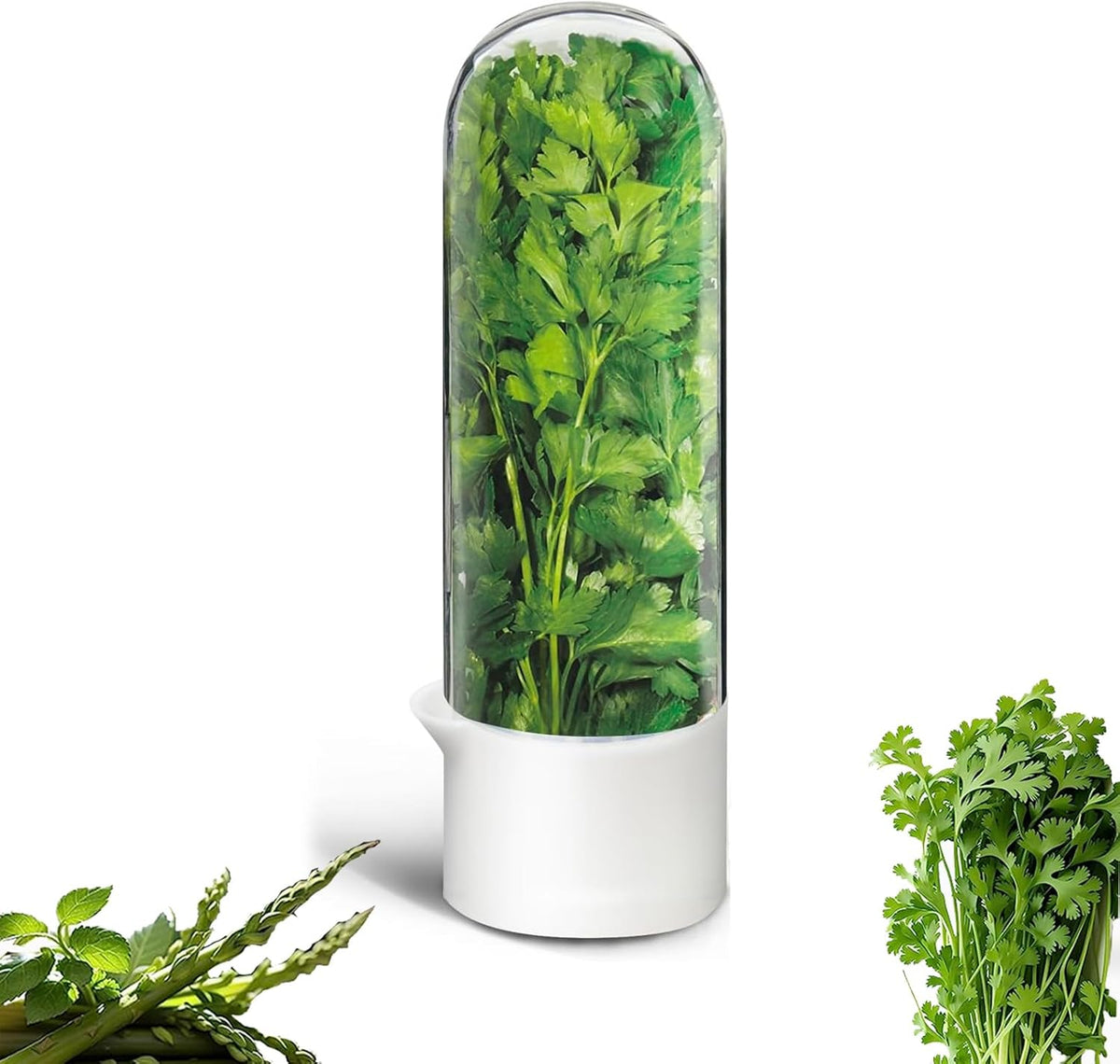 Herb Saver for Refrigerator, Herb Saver Pod Cilantro Containers for Refrigerator, Fresh Herb Keeper for Cilantro, Parsley, Asparagus, Mint, Keeps Greens Vegetables for 2-3 Weeks (Herb Keeper 1Pack)