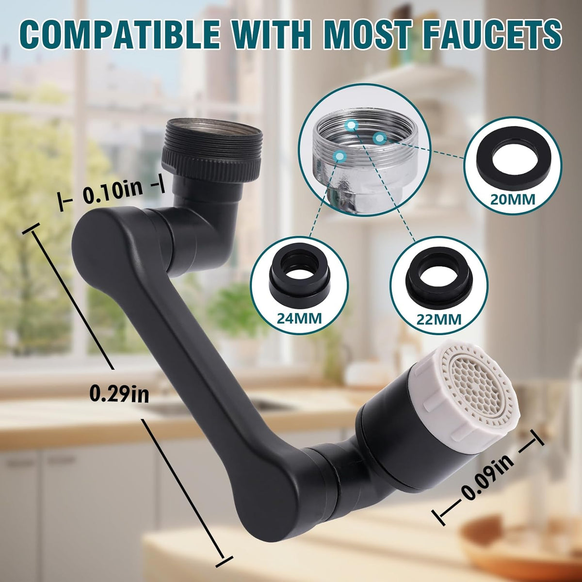 Faucet extender 1080 ° rotation, faucet extender, rotating robotic arm, suitable for bathrooms and kitchens, with 2 water flow modes for washing eyes/hair/face (Black)