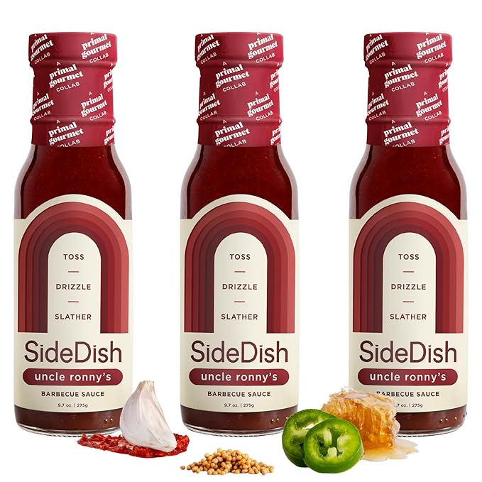 SideDish & Primal Gourmet Uncle Ronny's BBQ Sauce - Pack of 3 – Refined Sugar Free, Seed Oil Free BBQ Sauce with All-Natural Ingredients – Gluten & Dairy Free Paleo-Friendly Barbecue Condiment