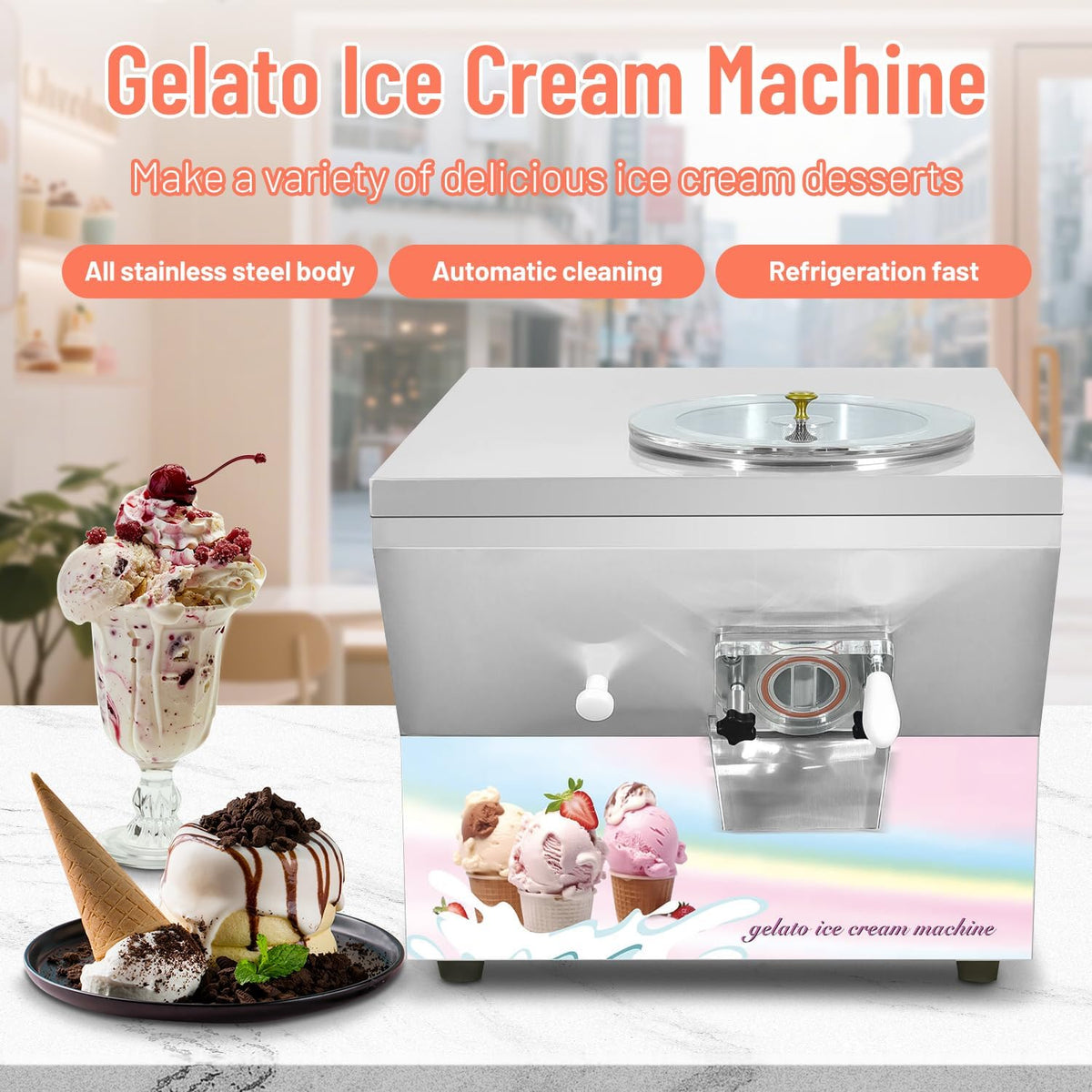Commercial Hard Ice Cream Machine 3 Gal/Hour Italian Gelato & Turkish Ice Cream Maker for Coffee Shops, Cafes, Bakeries & Food Trucks