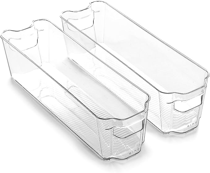 BINO | Stackable Storage Bins, Small - 2 Pack | THE STACKER COLLECTION | Clear Plastic | Built-In Handles | BPA-Free | Containers for Organizing Kitchen Pantry | Multi-Use Organizer