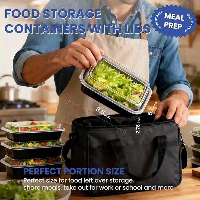 38oz Meal Prep Containers 15 Pack, BPA Free Food Storage Containers with Lids Reusable Stackable, Microwave/Dishwasher/Freezer Safe To Go Food Containers