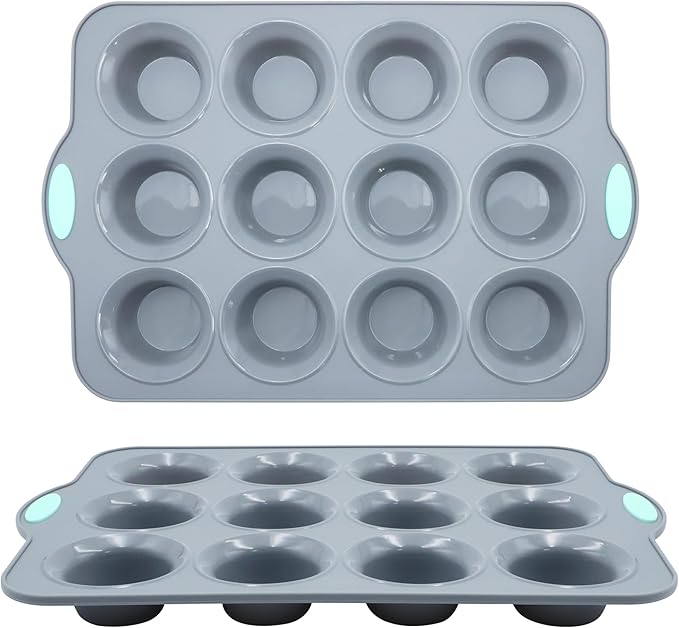 To encounter 2Pack Silicone Muffin Pan with Metal Frame, 12 Cup Regular Size Cupcake Pan, Non-Stick Baking Tray, Food Grade Baking Molds for Oven, Dishwasher Safe